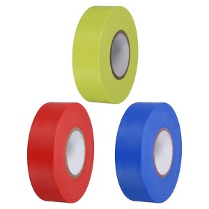 Unique Bargains PVC Non-Adhesive Durable Flagging Tapes for Trail Outdoor Red/Blue/Yellow 3 Pcs 1"x147' - 1 of 4