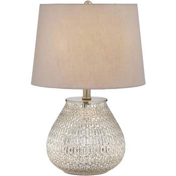 360 Lighting Cottage Accent Table Lamp 19 1/2" High Mercury Glass Teardrop Gray Drum Shade for Bedroom Bedside Nightstand Office