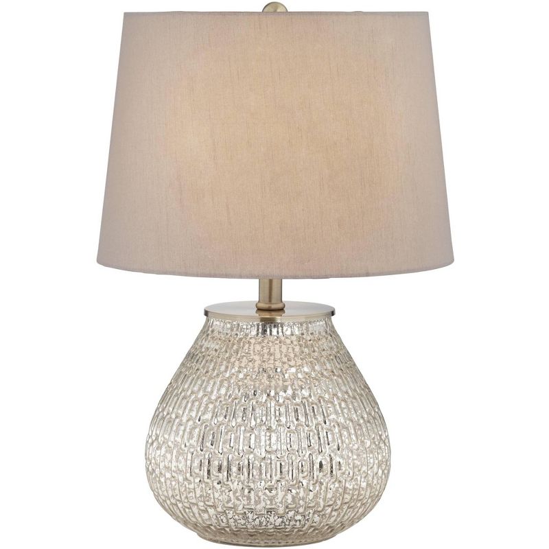 360 Lighting Cottage Accent Table Lamp 19 1/2" High Mercury Glass Teardrop Gray Drum Shade for Bedroom Bedside Nightstand Office, 1 of 9