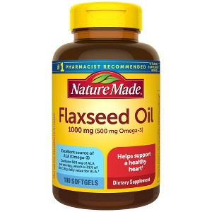 Nature Made Flax Seed Oil with Omega 3 1000mg Heart Health Softgels - Non Vegetarian - 100ct - 1 of 4