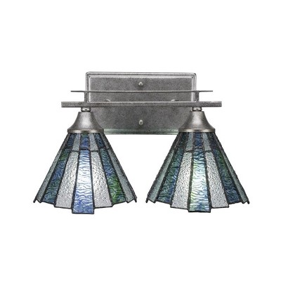 Toltec Lighting Uptowne 2 - Light Vanity in  Aged Silver with 7" Sea Ice Art Glass Shade