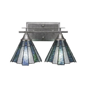 Toltec Lighting Uptowne 2 - Light Vanity in  Aged Silver with 7" Sea Ice Art Glass Shade - 1 of 1