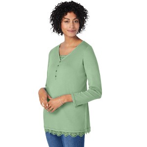 Woman Within Plus Size Layered-Look Lace Trim Tee - 1 of 4