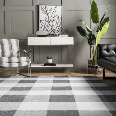 Eco-Friendly Easy-Care Gray Buffalo Plaid 8' Square Rug