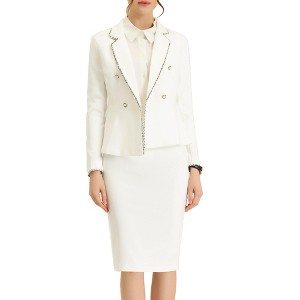 INSPIRE CHIC Women's Business Suit Tweed Trim Blazer and Skirt Suit Set 2 Pieces - 1 of 4