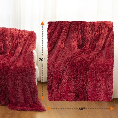 Maroon Reversible Faux Fur and Fleece Throw Blanket