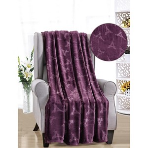 Eiffel Tower Premium Microplush Super Soft Embossed Pattern All Season 50" x 60" Throw Blanket, Plum - 1 of 4