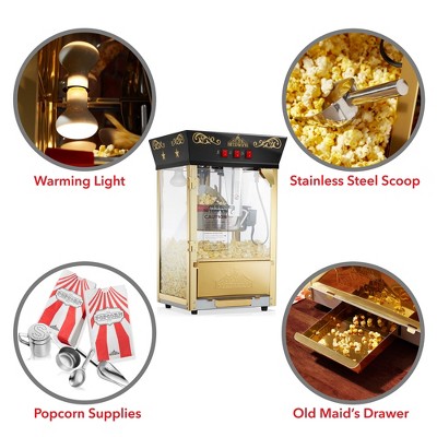 Olde Midway Black and Gold Vintage-Style Popcorn Machine with 8 oz Kettle