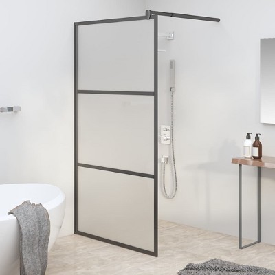 VidaXL Walk-in Shower Wall 45.3 in.x76.8 in. Frosted ESG Glass Black