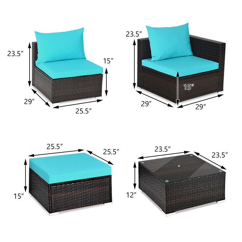 Tangkula 5PCS Patio Rattan Wicker Sofa Furniture Set Sectional Conversation Sofa Set Blue, 4 of 10