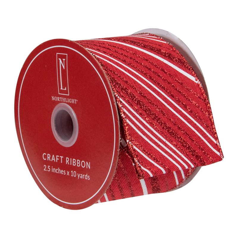 Northlight Red and White Striped Christmas Wired Craft Ribbon 2.5" x 10 Yards, 3 of 4
