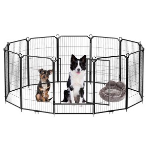 Indoor Dog Playpen, Heavy Duty Metal Animal Barrier Fence, Portable Outdoor Dog Kennel with Door - 1 of 4
