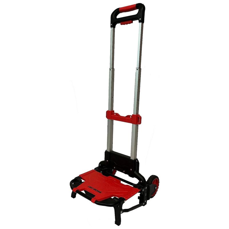 Magna Cart Durable 150 Pound Weight Capacity Foldable Hand Truck Utility Shopping Cart with Wheels and Bungee Cord to Secure Heavy Loads, Black/Red, 1 of 7