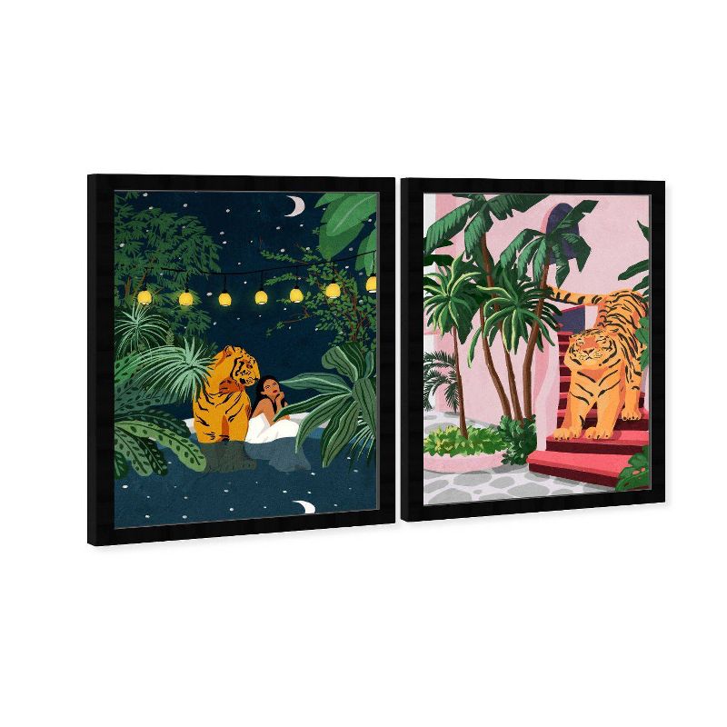 15&#34; x 21&#34; (Set of 2) Boho Tiger Framed Wall Art Prints Green - Wynwood Studio, 3 of 8