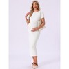 INSPIRE CHIC Women's Maternity Dress Bodycon Midi Fitted Side Ruched Ribbed Knit Short Sleeve Pregnancy Photoshoot Baby Shower Church - 3 of 4