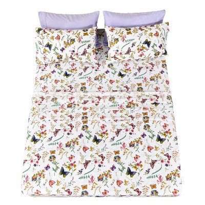 Queen Butterfly Floral Microfiber Sheet Set with Pillowcases