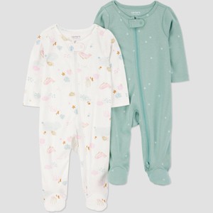 Carter's Just One You®️ Baby Girls' 2pk Sea Sleep N' Play - Sage/Ivory - 1 of 3