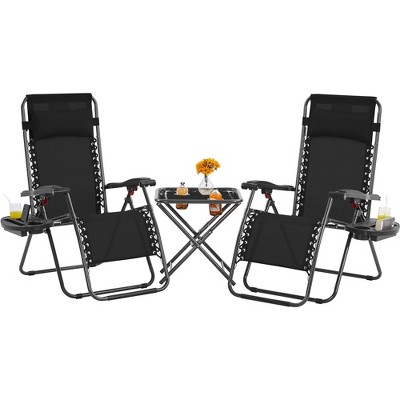 Yaheetech 3pcs 26in Outdoor Zero Gravity Chairs with Table