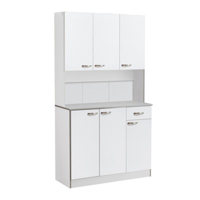 HOMCOM 71" Freestanding Kitchen Buffet Hutch Cupboard with 6 Doors 3 Adjustable Shelves and 1 Drawer White