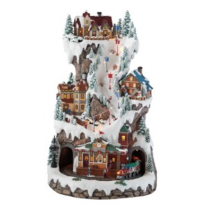 Moments in Time 20.5" Animated Tiered Ski Resort Mountain Vintage Train Station Moving Train - 1 of 4