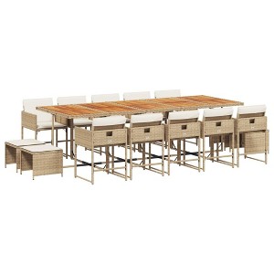 vidaXL Patio Dining Set with Cushions Table and Chairs Outdoor Poly Rattan - Beige Wood 14 Pieces - 1 of 4