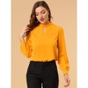 INSPIRE CHIC Women's Office Keyhole Elegant Stand Collar Long Sleeve Back Neck Button Blouse - 3 of 4