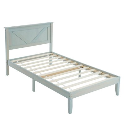 Karl Home Gray Wash Wood Bed Frame Twin Size Platform Bed with Headboard