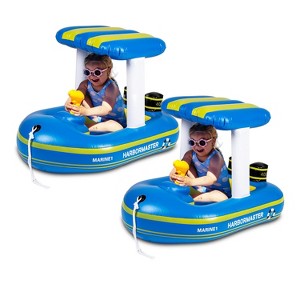 Zone Tech Inflatable Pool Boat Floats for Kids - Toddler Blue Harbor Master Inflatable Boat Pool Float Ride On with Fun Water Toy Squirter - 1 of 4