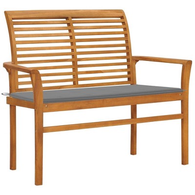 vidaXL Patio Bench with Gray Cushion, 44.1" Solid Teak Wood