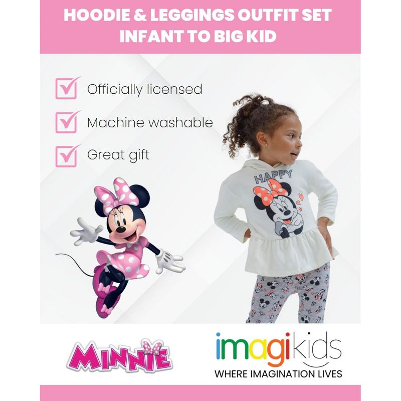 Disney Minnie Mouse Mickey Mouse Fleece Hoodie and Leggings Outfit Set Infant to Big Kid, 3 of 8