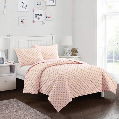 Full Metallic Heart Quilt Set Blush - Heritage Club