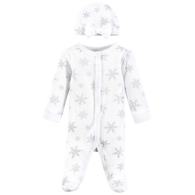 Hudson Baby Girls Thermal Preemie Sleep and Play and Cap, Snowflake, Preemie