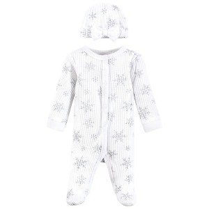 Hudson Baby Girls Thermal Preemie Sleep and Play and Cap, Snowflake, Preemie - 1 of 2