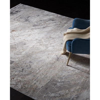 Gray Abstract Hand-Knotted Wool and Viscose 8' x 10' Area Rug