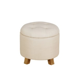 Pinmoco 17.5" Round Tufted Storage Ottoman, Faux Linen Footrest Stool with Removable Lid - 1 of 4