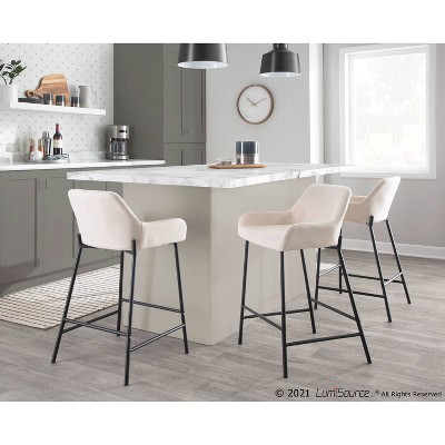 Daniella Cream Fabric and Metal Industrial Counter Stools - Set of 2
