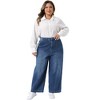 Women's Plus Size Wide Leg Baggy Washed Stretch with Pockets Denim Ankle Jeans - Agnes Orinda - 3 of 4