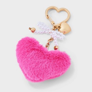 Girls' Heart Bag Charm - art class™ Pink: Lobster Claw Clasp, Polyester, Acrylic, Zinc Alloy - 1 of 2