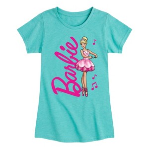 Girls' - Barbie - Barbie Logo With Ballerina Fitted Short Sleeve Graphic T-Shirt - 1 of 4