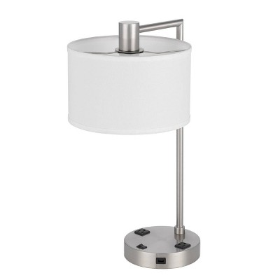 Transitional Desk Lamp with 2 Power Outlets and 2 USB Ports Brushed Steel - Cal Lighting