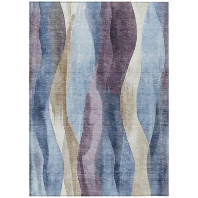 HomeRoots 3' X 5' Denim Blue And Purple Abstract Washable Indoor Outdoor Area Rug