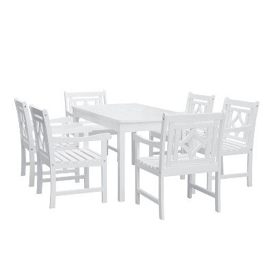 Bradley 7pc Rectangle Wood Outdoor Patio Dining Set - White - Vifah