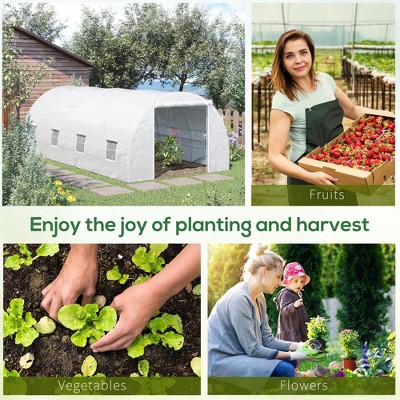 Outsunny Large White Steel Frame Walk-In Tunnel Greenhouse