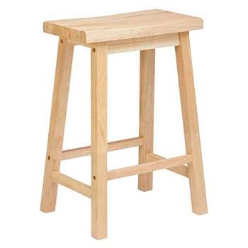 PJ Wood Classic Modern Solid Wood 24 Inch Tall Backless Saddle-Seat Easy Assemble Counter Stool for All Occasions, Natural (1 Piece)