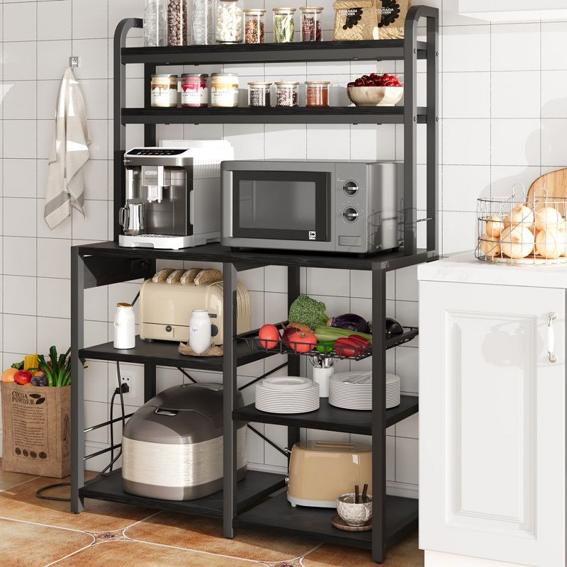 Whizmax Large Bakers Rack with Power Outlets, 6-Tier Microwave Stand, Coffee Bar, Kitchen Shelf with Wire Basket,Bookshelf, 3 of 9