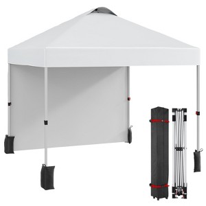10x10 Pop Up Canopy Tent, Instant Easy Setup Sun Shelter with 1 Sidewall, Vented Roof, Roller Carry Bag, 4 Sandbags, Outdoor Shade - 1 of 4