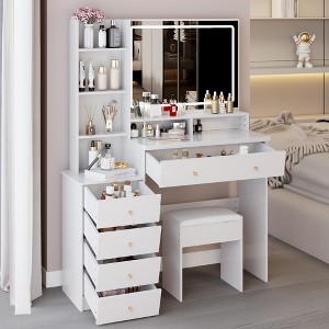 NicBex Vanity Table with Stool,Vanity Desk with Touch LED Mirror,Makeup Vanity with Multi Layer Capacity Storage,Dressing Table for Bedroom,White - 1 of 4