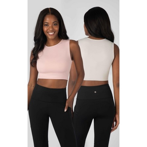 Yogalicious 2 Pack Nicki Pure Cloud Basic Fitted Muscle Cropped Tank Top -  Pale Mauve/nacreous Cloud - X Large : Target