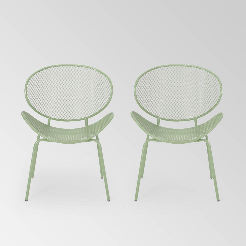 Elloree Set of 2 Iron Dining Chairs - Matte Green - Christopher Knight Home