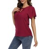 Women Blouse Short Sleeve Ruffle Sleeve Drawstring Casual Women Top - 3 of 4